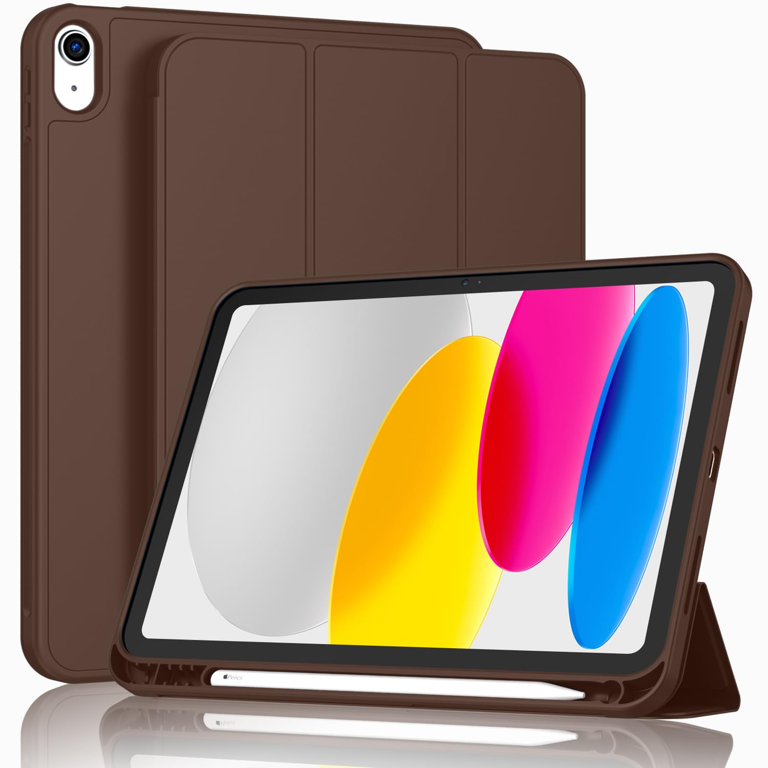 ToaPoia Case for iPad (A16) 11 Inch 2025/iPad 10th Generation 10.9 Inch 2022, Slim Trifold Stand Protective Cover with Pencil Holder and Soft TPU Back,Support Auto Sleep/Wake (Chocolate)