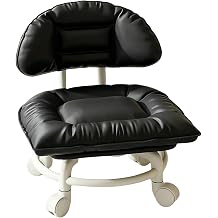 Rolling Backrest Chair - Heavy Duty PU Leather, Thick Cushion, Padded Seat
