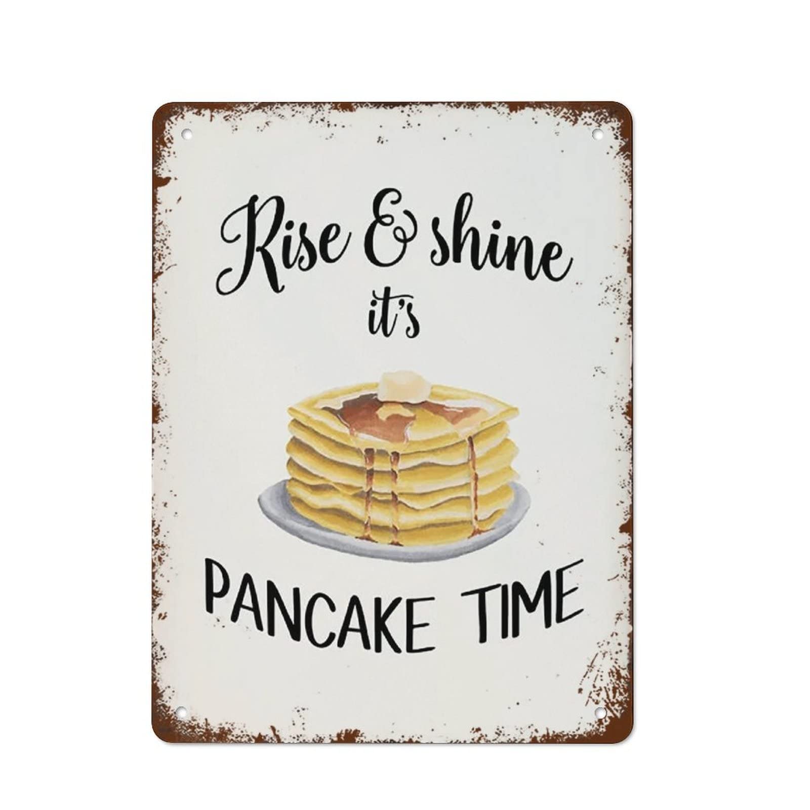 Yivxa Style-636 Rustic Metal Wall Decor Pancake Print,It's Pancake Time, Kitchen Wall Art, Funny Kitchen Prints, Pancake Wall Art, Kitchen Decor, Kitchen Tin Sign Art Wall Metal Decor Funny Signs 8X6 Inch