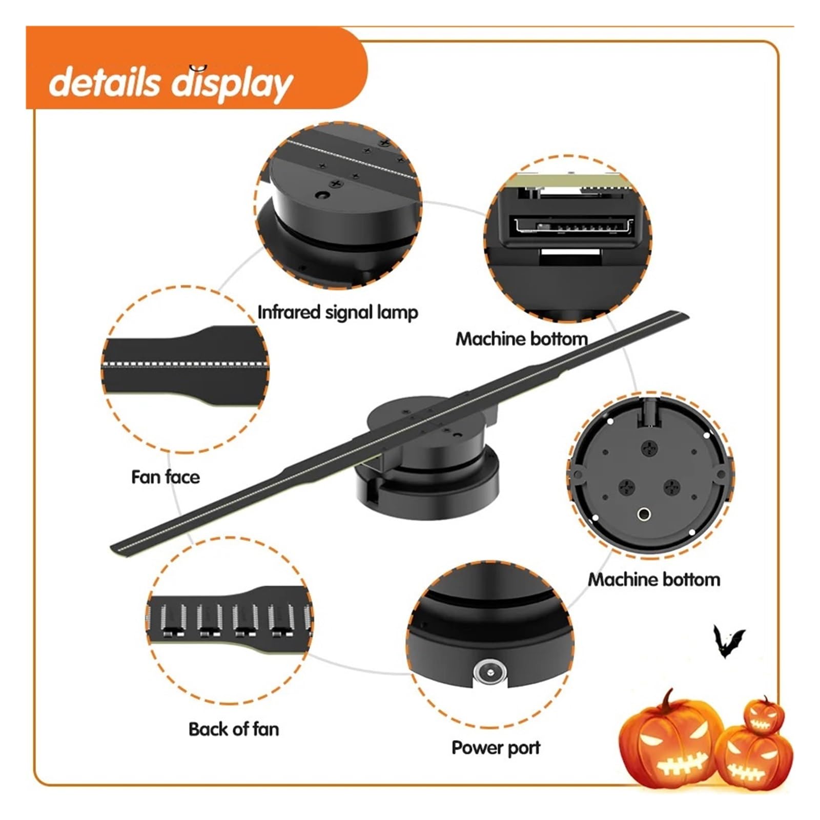 Ventilatore olografico 3D, Proiettore Olografico 3D Fan 42cm 244 LED App Control Display A Segnale Pubblicitario Macchina Logo Personalizzato Lettore Ventilatore(42cm Upgrade)