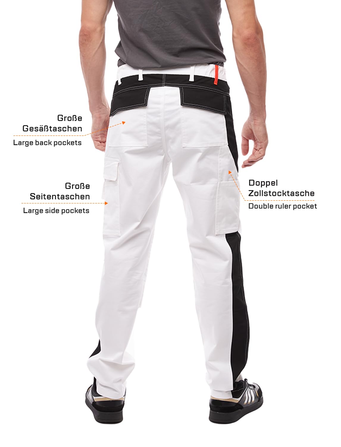 strongAnt Pantalones de Pintor para Hombre Powerstretch con Prácticos Bolsillos - Blanco-Negro Talla 46