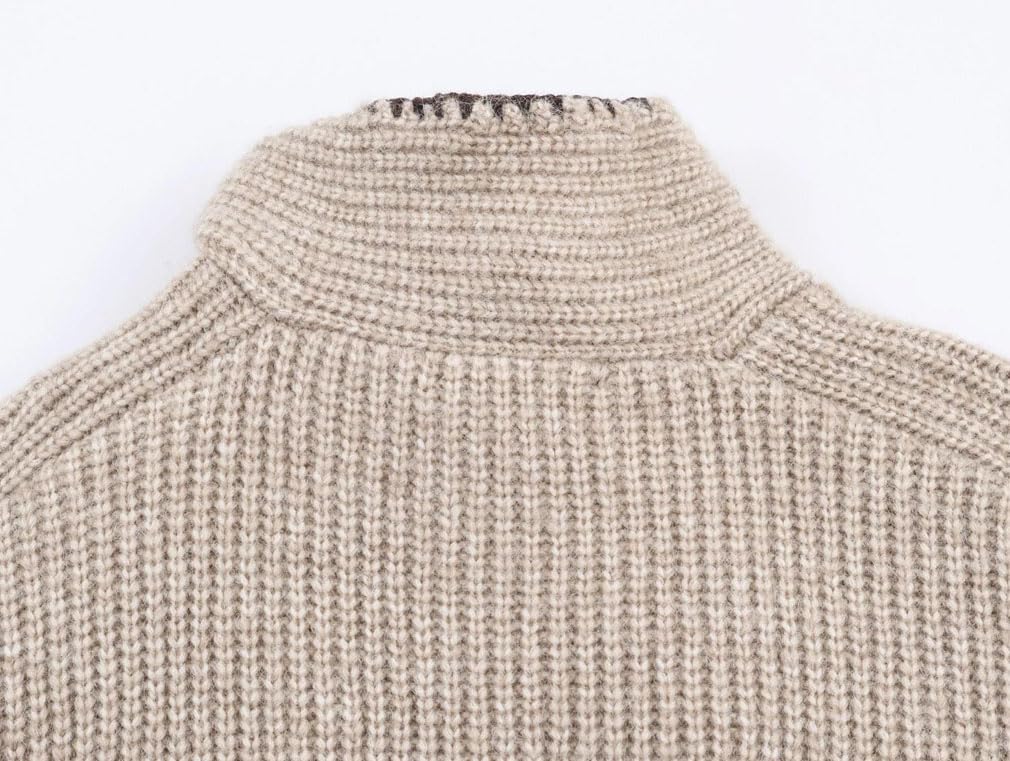 Women's Winter Fashionable Stand Up Collar Long Sleeve Bow Decoration Knitted Sweater for Women