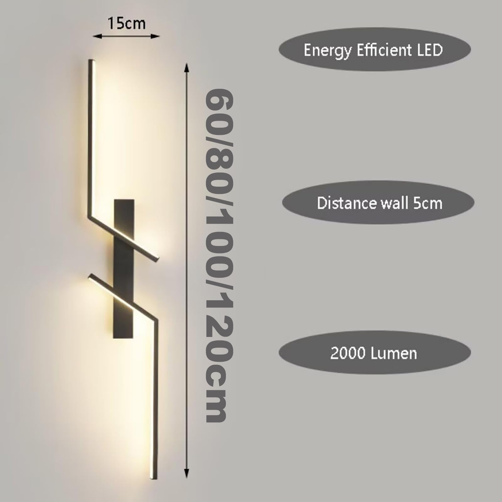 Aplique de Pared LED de Noche con Sensor de Movimiento, Moderno, Lineal, a Pilas, Tira Larga, Recargable por USB, de Metal, para pasillos y más (60 cm, luz Blanca Dorada). Learned (luz Neutra Negra,