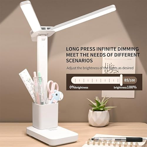 Miniatura 7 de Lámpara de escritorio recargable, pequeña luz de escritorio con 3 temperaturas de color y atenuación continua, lámpara de mesa alimentada por