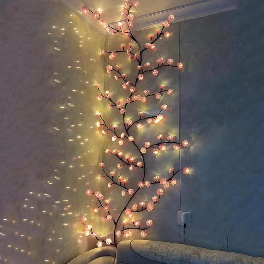 Bullpiano Wall Mounted LED Tree Branch Light Sakura Rattan Light Bendable Decorative Light for Room and Home Decoration - Warm White Wall Mounted Tree