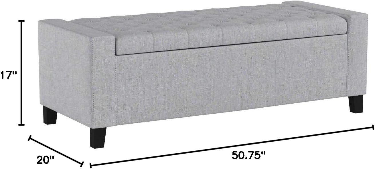 Light Gray Tufted Fabric Storage Ottoman Bench