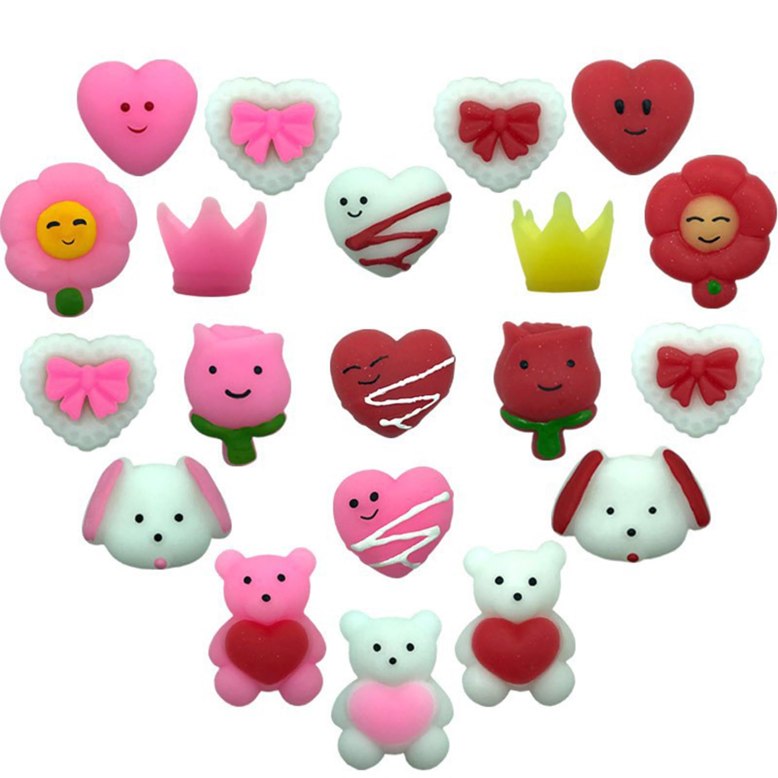 Beauenty 50PCS Valentine's Day Mochi Squishies Toys,Flowers Bear Dog Love Valentine's Day Toys for Kids Boys Girls,Valentine's Day Party Favors for Treat Goody Bag Filler