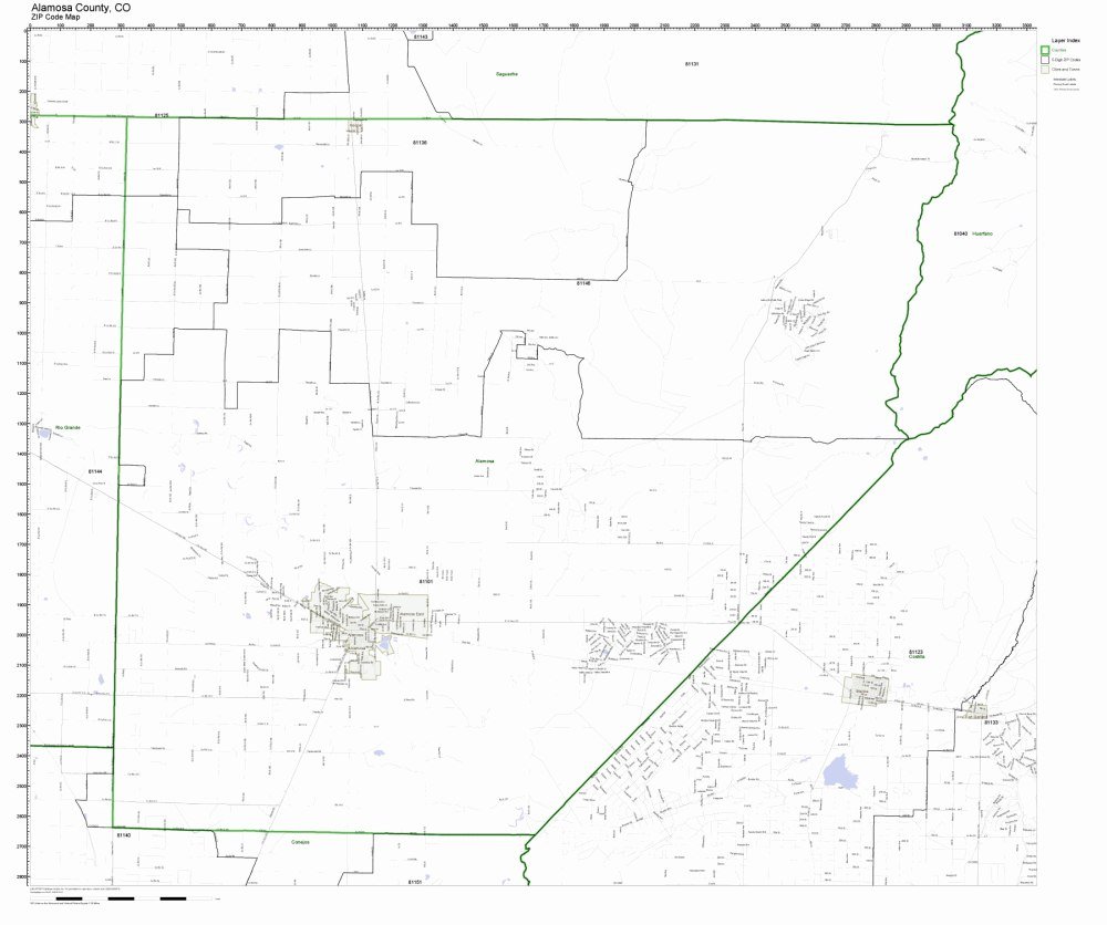 Alamosa County, Colorado CO ZIP Code Map Not Laminated