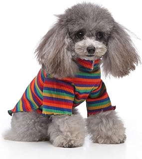 Dog Costumes for Indoor Outdoor Turtleneck Rainbow Jumpsuit Shirt Color Stripes Spring Summer Puppy Soft Clothes