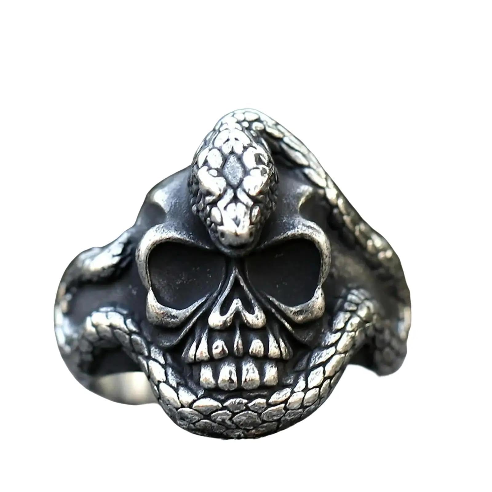 New Men's Ring Exaggerated Snake Skull Ring For Men Fashion Chic Fancy Halloween Jewelry Vintage