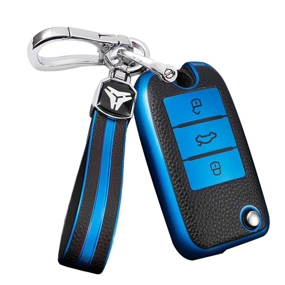 HIBEYO Flip Key Car Key Case Fits Roewe RX5 TPU Leather Texture Key Case Protective Cover for MG3 MG5 MG6 MG7 MG ZS GT GS 350 360 750 W5 Key Case Car Decoration 3 Button Blue