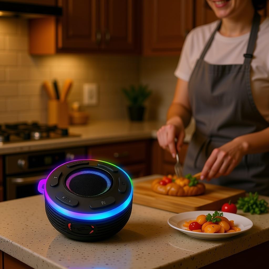 Portable Bluetooth Shower Speaker with Led Light,Waterproof Speaker Loud Sound Built-in Mic Hands,Free Suction Cup&Hook,small Shower speakers for outdoor,Beach,Camping,Kitchen,Kayak,Gifts for unisex - Image 8