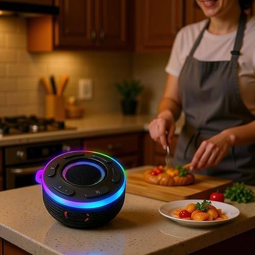 Miniatura 8 de JK&EROSSTARS Altavoz de ducha portátil Bluetooth | Sonido fuerte impermeable micrófono integrado manos libres con luces, ventosa y gancho | para