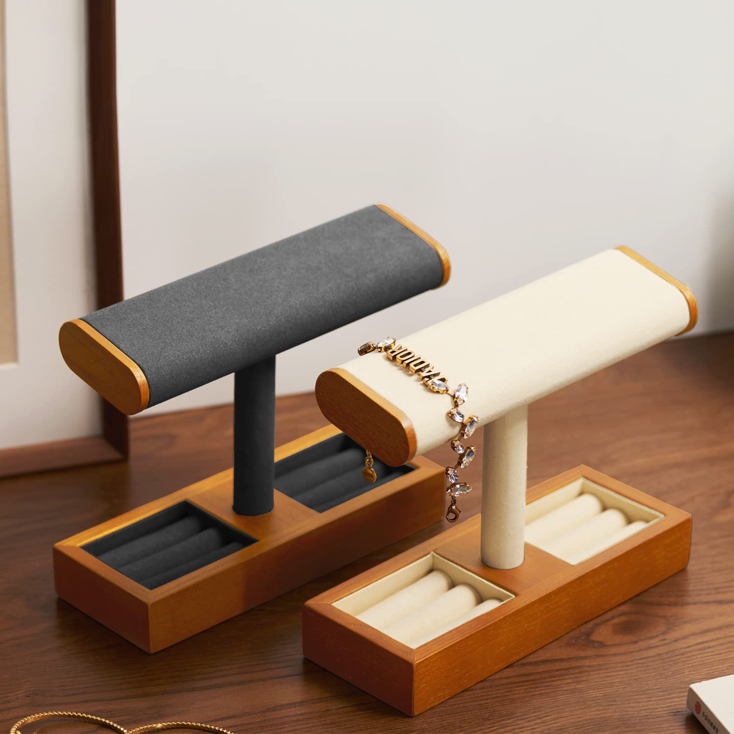 Oirlv Multifonctionnel Bois Massif Support Montre,Porte Montre,Watch Stand Pour Organisateur de Bijoux Bague(Gris Foncé)