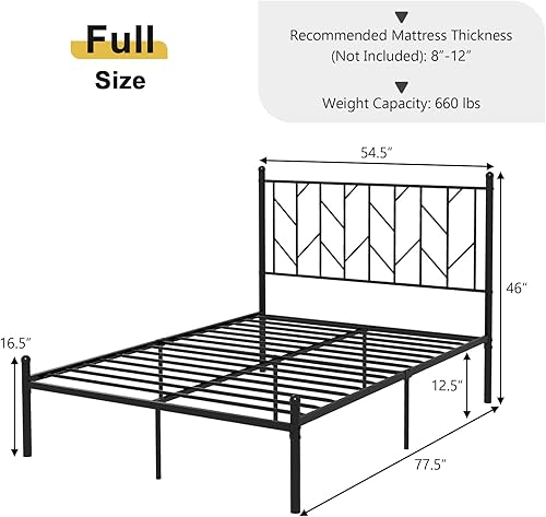 Miniatura 2 de Giantex Base de cama de metal negro con cabecera de estilo victoriano, base de cama de plataforma de 12.5 pulgadas con soporte de 14 listones de