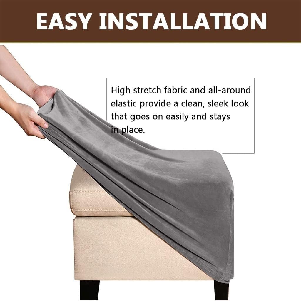 Copri Pouf In Velluto Elasticizzato SWJ - 100x100cm, Colore Bianco Dente, Lavabile - Foto 4