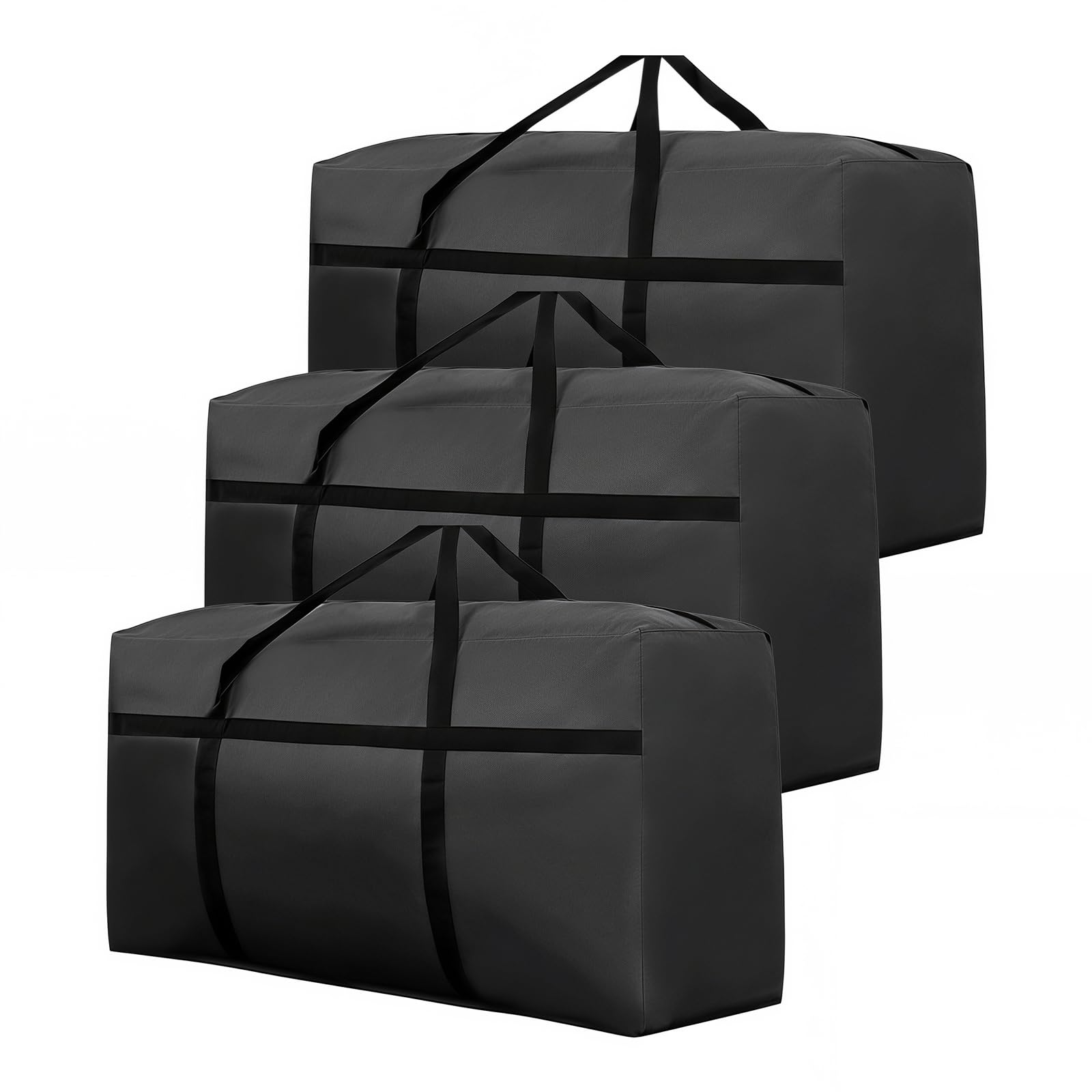 Pack of 3 160L Extra Large Heavy Duty Storage Boxes with Lids for Moving Large Clothes Storage Bags Boxes with Zip Handles Strong 600D Oxford Fabric, Waterproof Underbed Laundry Bag
