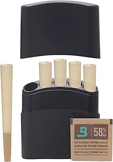 The Smoke Flask, Pre Roll Case, Smell Proof Container Box for Cones Rolling Papers. Holds 5 Pre Rolled Cones 1 1/4, King Cigarette Case, Cigar Holder, Smoking Accessories (Black, Classic 1-1/4)