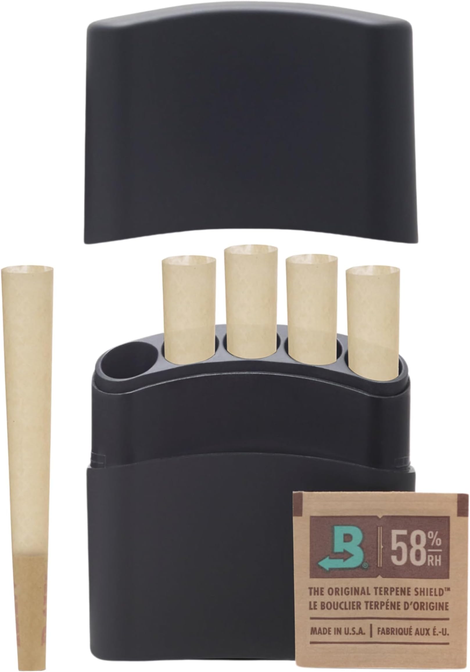 The Smoke Flask, Pre Roll Case, Smell Proof Container Box for Cones Rolling Papers. Holds 5 Pre Rolled Cones 1 1/4, King Cigarette Case, Cigar Holder, Smoking Accessories (Black, Classic 1-1/4)