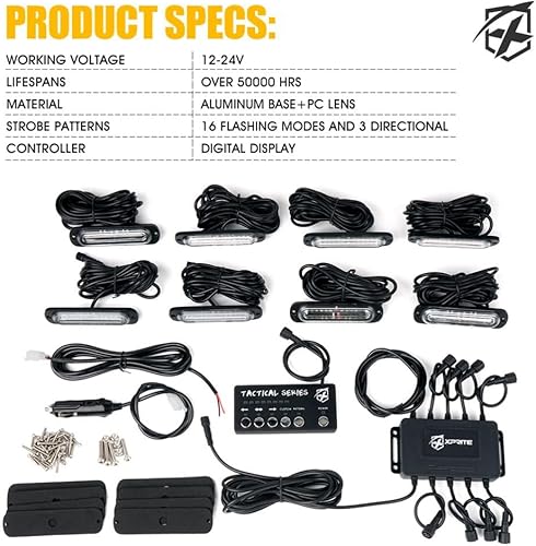 Miniatura 7 de Xprite Kit de luces estroboscópicas de montaje en superficie LED ámbarblanco, parrilla lateral, luz intermitente de advertencia de emergencia con