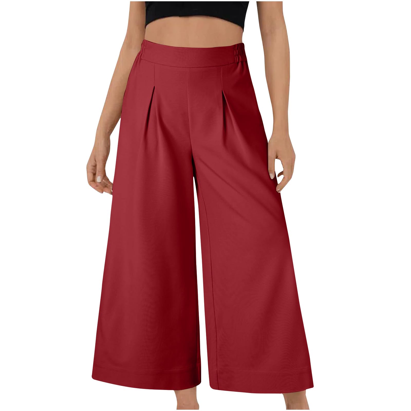 Womens Cropped Wide Leg Pants Business Casual Work Dress Trousers Loose Flowy Comfy Versatile Stretch High Waist Pant