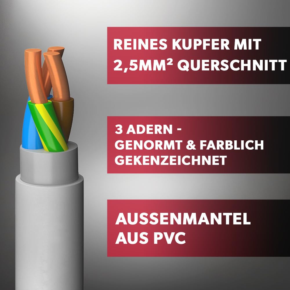 siwitec NYY-Kabel, NYY-J 3x2,5 mm², 25 m, Erdkabel, Installationskabel, Erdleitung, Kabelring - Made in Germany