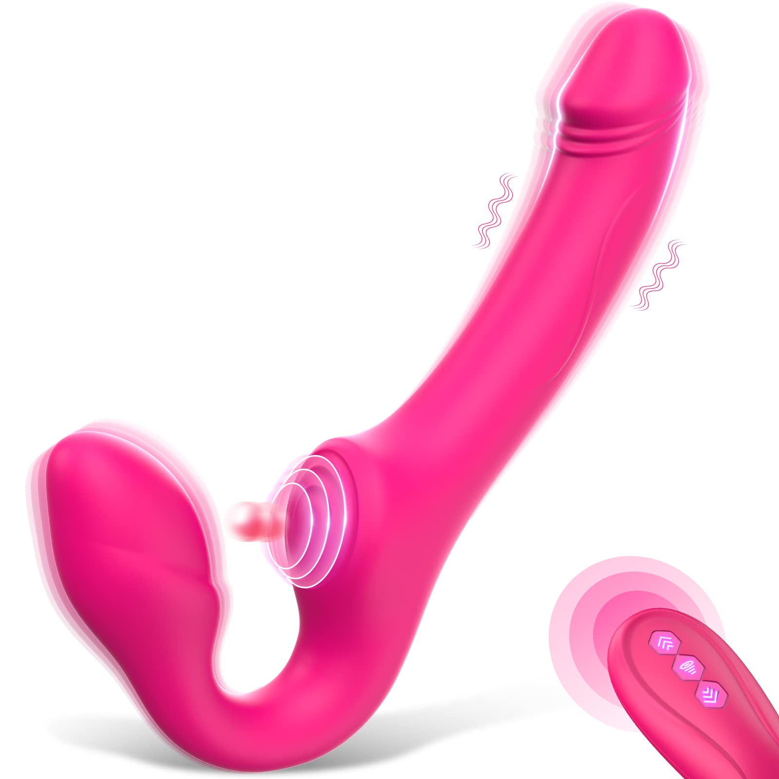 Strapless Strap-On Double-Ended Dildo with 10 Modes & Remote Control, Anti-Slip Silicone Realistic G-Spot Anal Dildo Vibrator Vibrating Butt Plug, Adult Sex Toys for Women Lesbian Couples S&M Whips