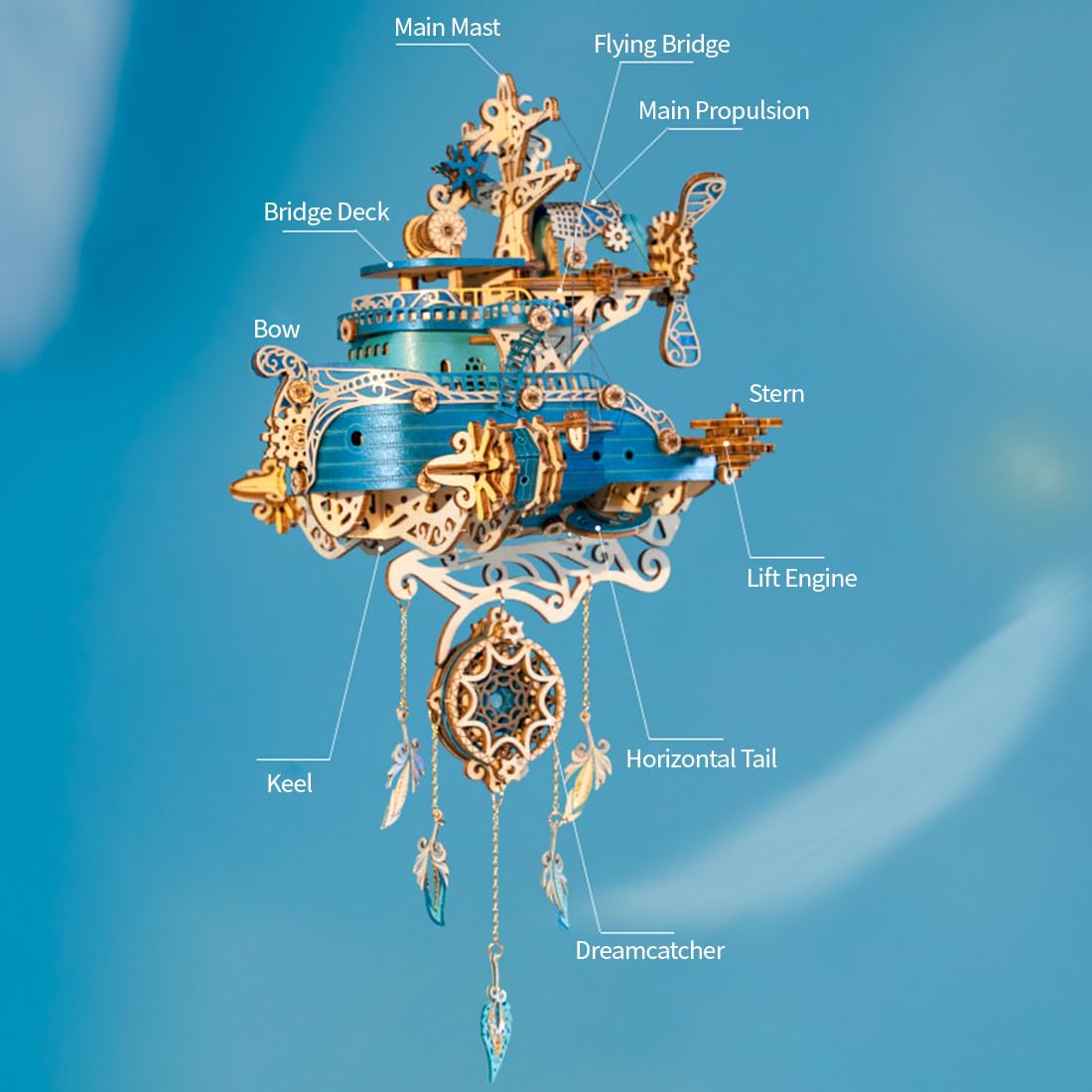 3D Drewniane puzzle dla dorosłych, sterowiec, model 3D, drewniany zestaw do budowania, statek, puzzle 3D, steampunk, statek lotniczy, puzzle 3D, drewno, do samodzielnego montażu, rękodzieło
