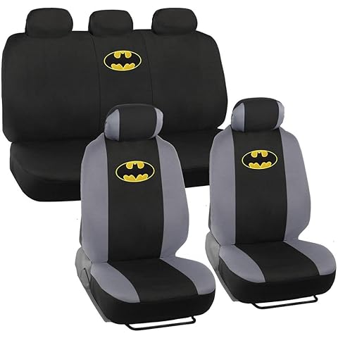 BDK Warner Bros DC Comics Batman Car Accessories 9pc Set - Universal Fit Car Seat Covers with Side Airbag Compatibility - Easy to Install for Car, Truck, Van, and SUV - Front & Rear Seats