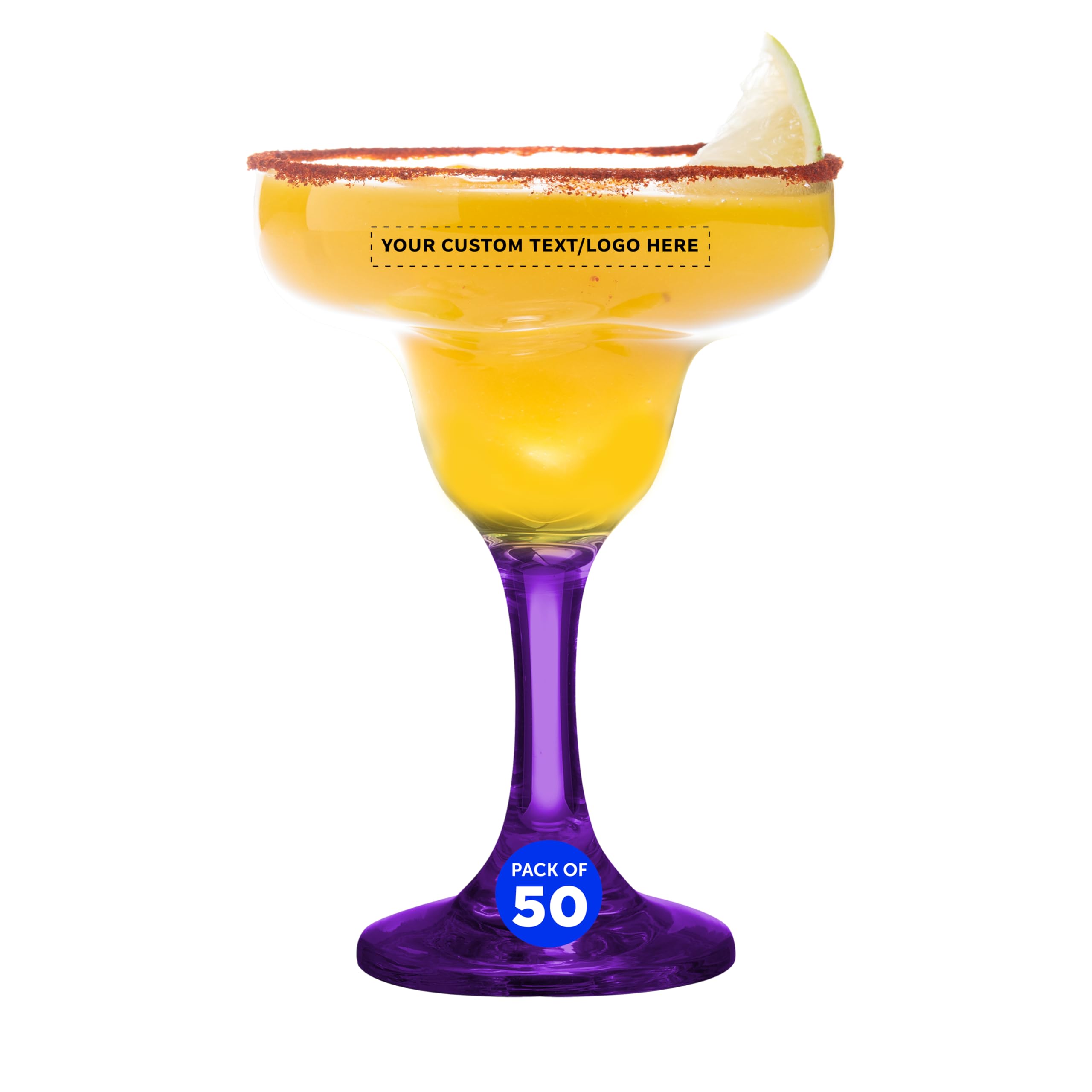 DISCOUNT PROMOS 50 Margarita Glasses Set 9 oz - Personalized Text Logo - Classic Smooth Barware Glassware -