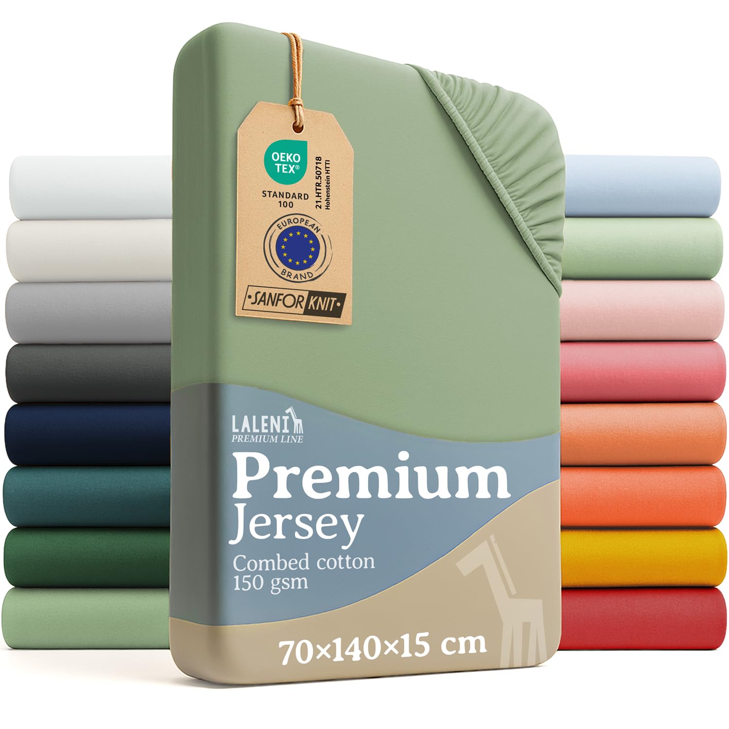 Laleni Summer Green - Green Fitted Sheet 70X140 Cm For Baby Bed, 100% Cotton Jersey, Oeko-Tex Certified, Breathable Children's Mattress Cover - Green