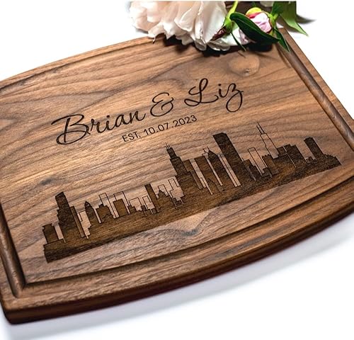 Personalized Cutting Board, Custom Wedding, Anniversary or Housewarming Gift Idea, Wood Engraved Charcuterie, for Kitchen or Chef, Major US City
