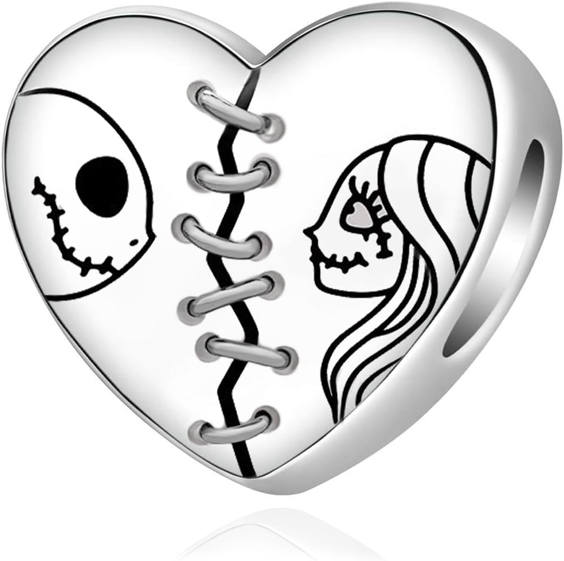 Jack and Sally Charm 925 Sterling Silver Nightmare Charms Halloween Heart Bead Charm Jewelry Gifts for Women