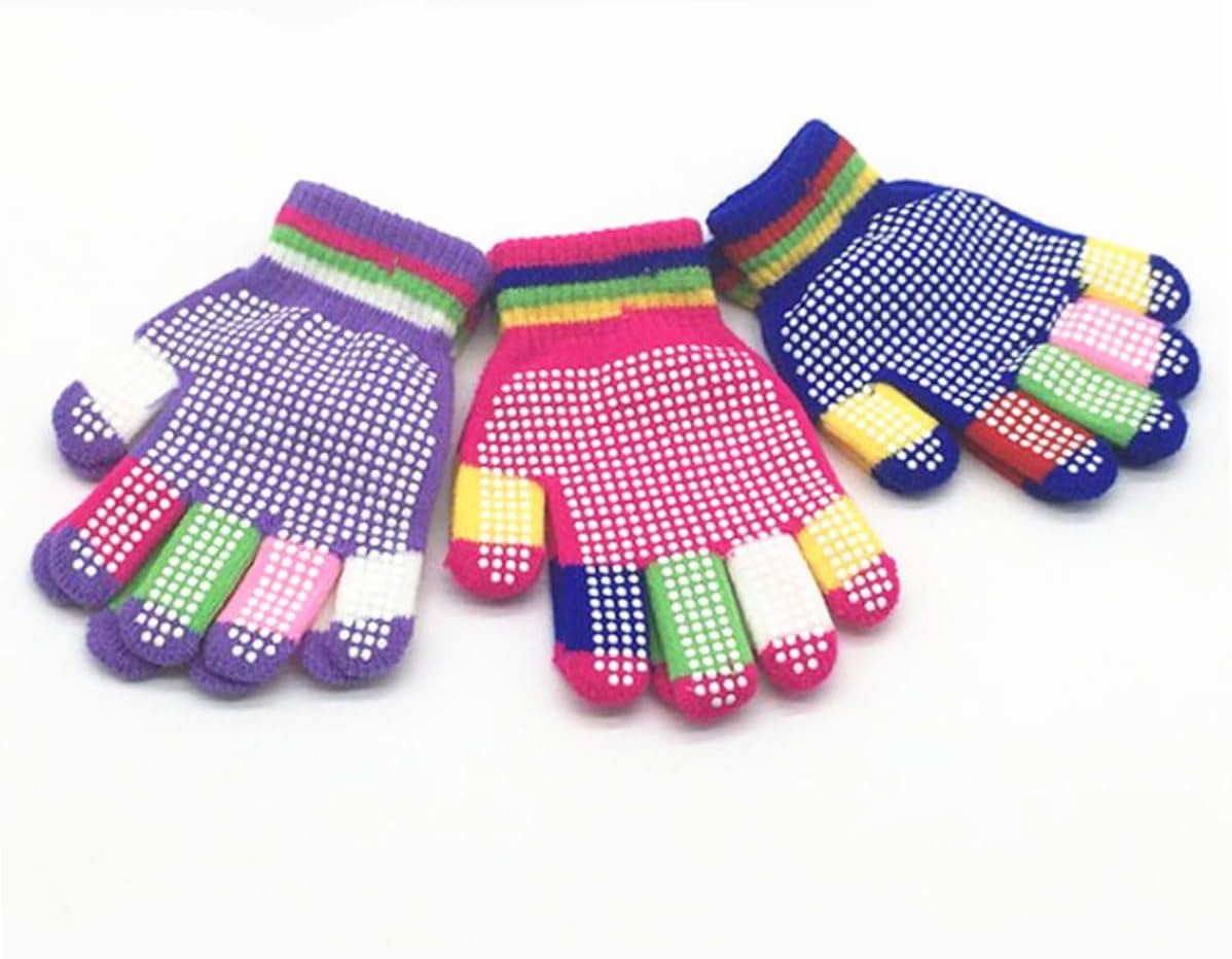 12 Pairs of Kids Non-Slip Stretchy Snow Gloves for Boys and Girls Warm Winter Gripper Gloves Random Color