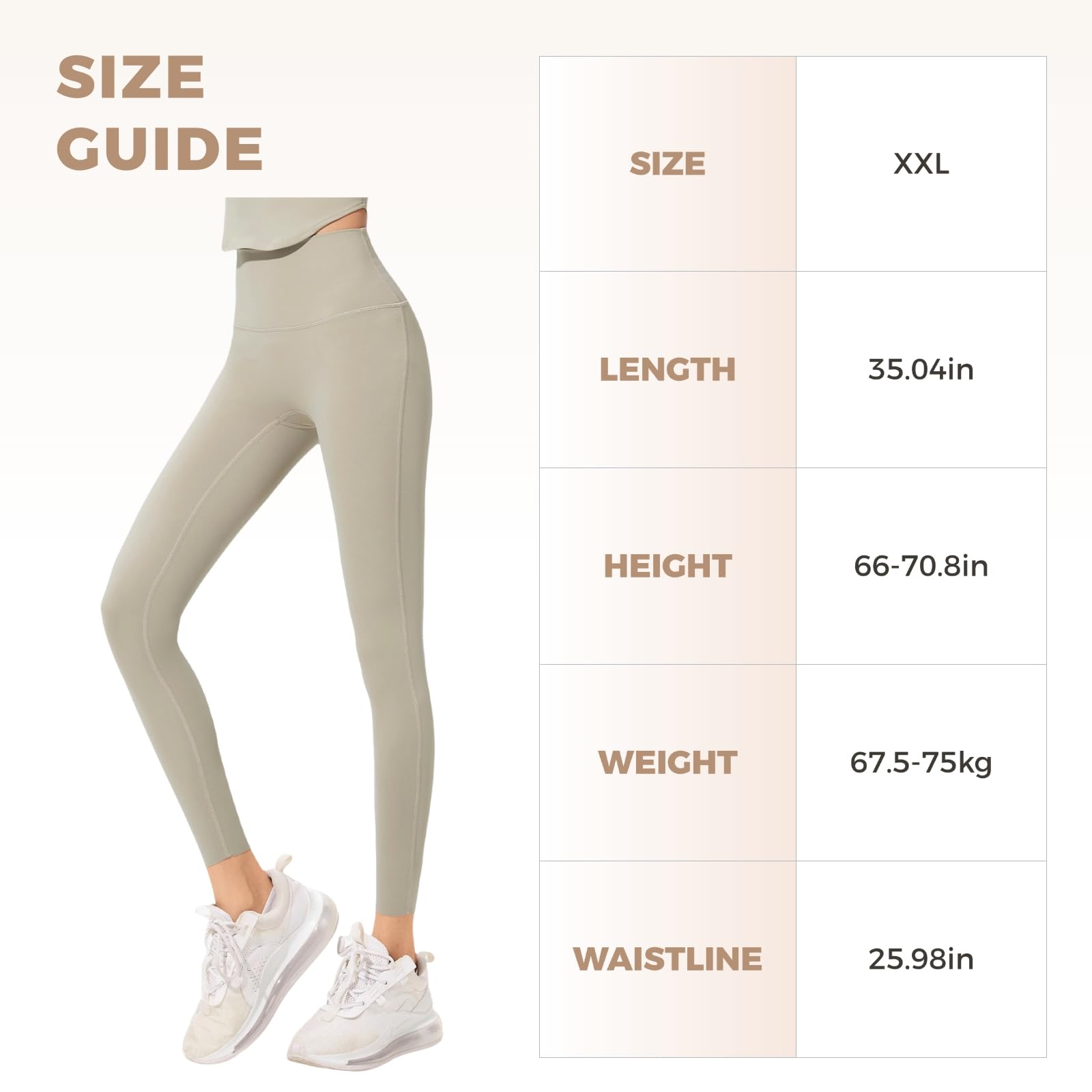 Damskie legginsy treningowe z wysokim stanem, rajstopy do jogi do fitnessu i wypoczynku, pasują do 5'6-5'11, 67.6-74.8 kg, khaki, Khaki, Rozmiar uniwersalny