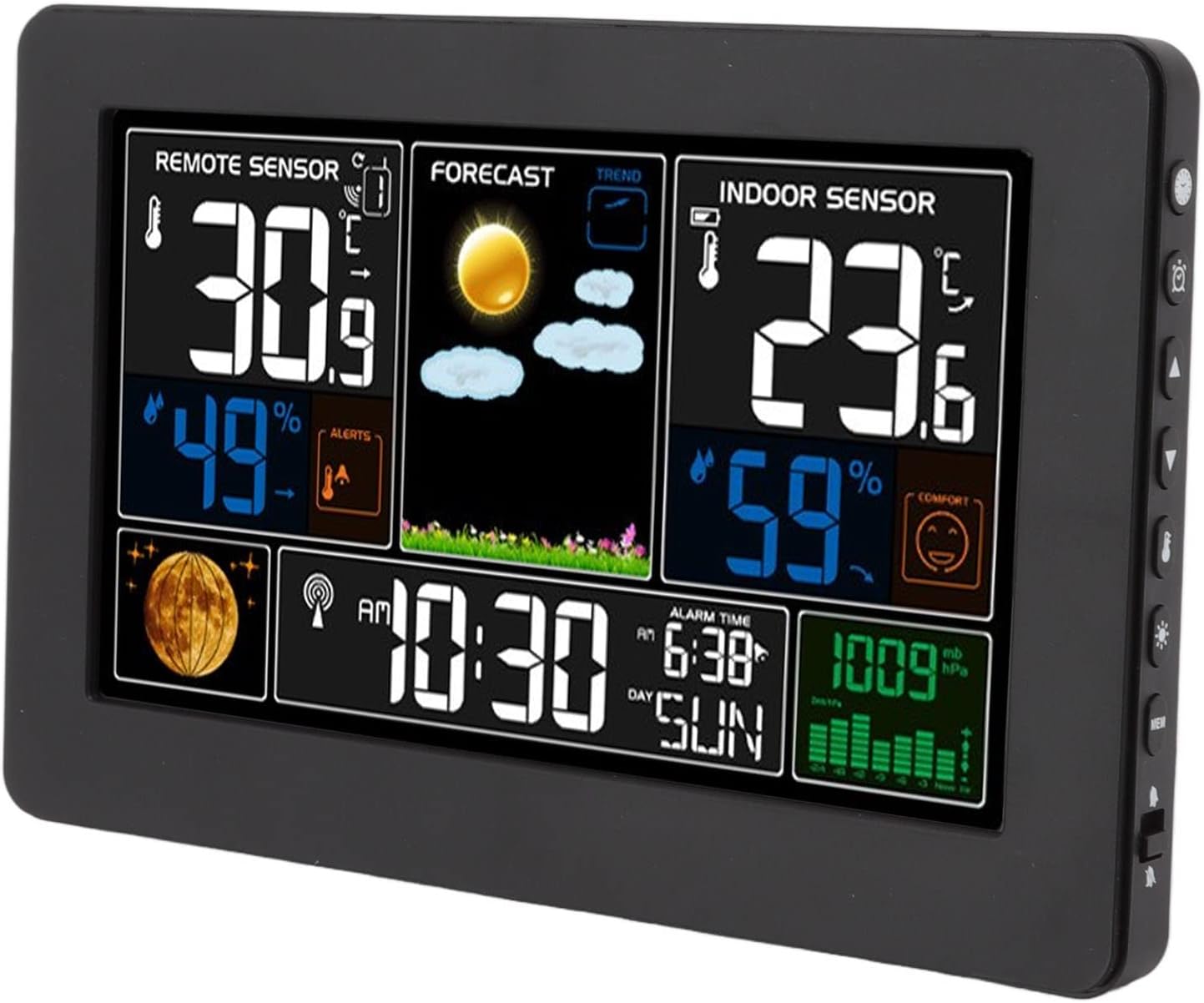 Wireless Weather Station, Large Color Screen Weather Clock with Atomic Clock, High Accu E Tempe Ure Humidity Meter, for Indoor Outdoor Tempe Ure(110-240V-operating System)