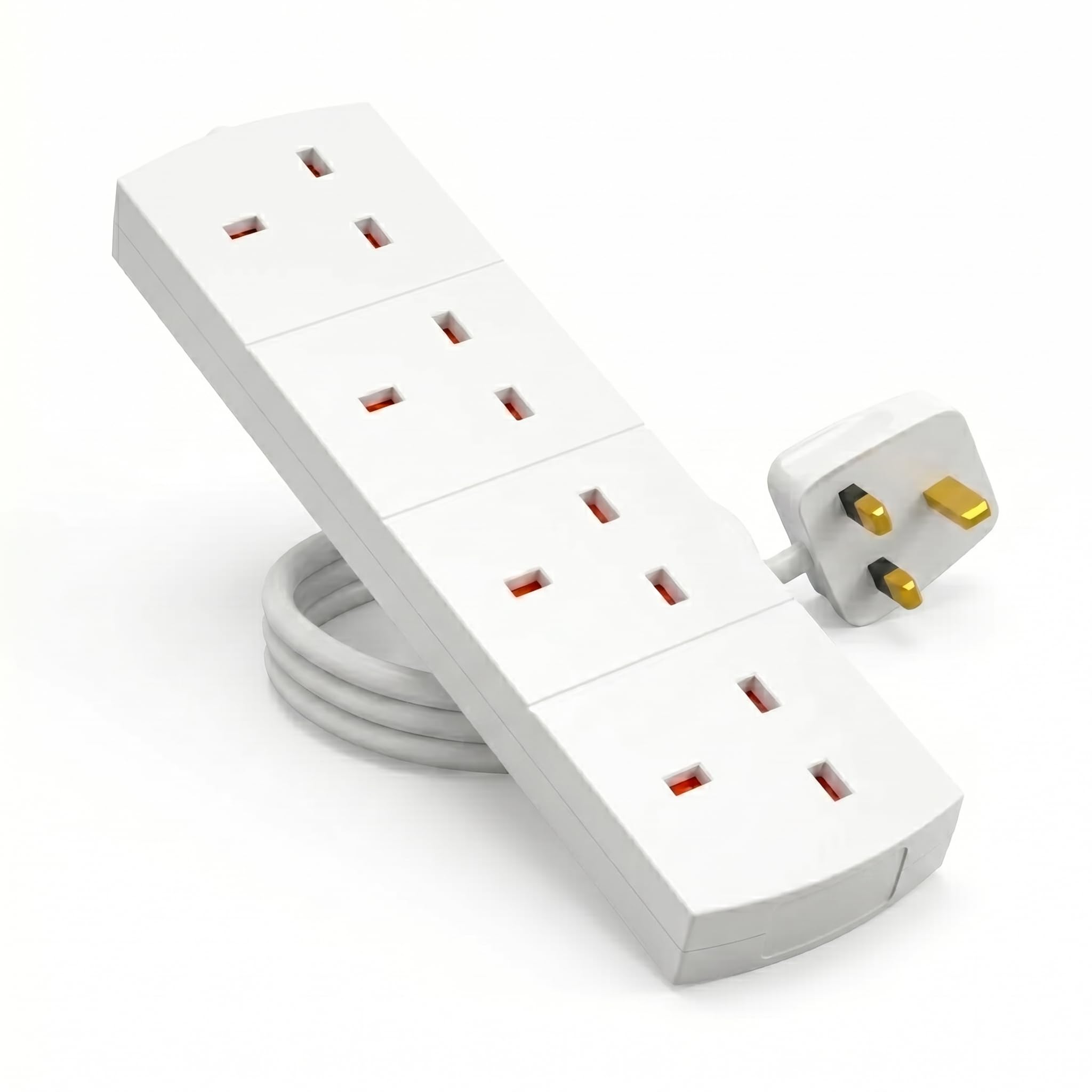 4 Way Extension Lead White 1 Metre Heavy Duty UK Plug Extension Lead Multi Socket Power Strip, Suitable for Home & Office Appliances.