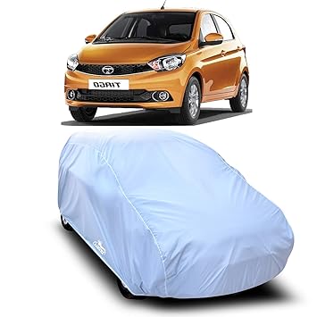 Drench Water Resistant - dust Proof - car Body Cover for Compatible with Tata Tiago car Cover - Water Resistant UV Proof - car Body Cover (Silver Without Mirror)