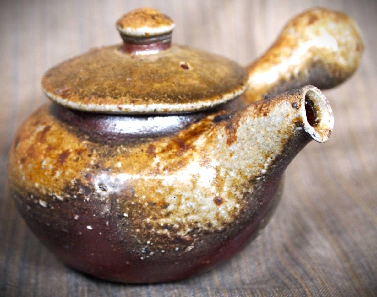 最上作品竹内靖之師山本陶秀備前(窯変）急須 最上作☆竹内