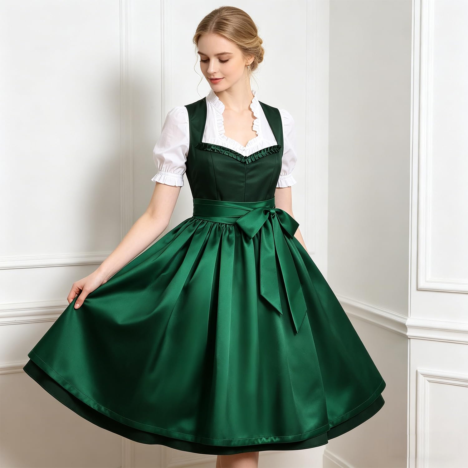 Dirndl Damen Midi Lang, Trachtenkleid mit Dirndlschürze, Grün Größen XXL Dirndl Trachtenrock Trachtenmode Dirndlkleid, Damen Oktoberfest Outfit Dresses
