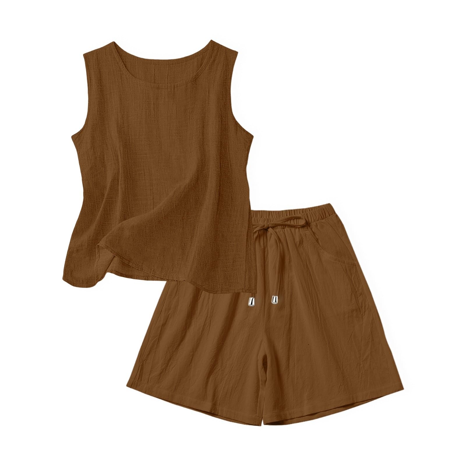 Ensemble Femme Lin Décontracté 2 Pièces En Pour Shorts Été Gilet Chic Et Élégant Fluide Elegant Vetement Chemise Gaze De Coton Ete Haut Tunique Survetement T-shirt Sans Manches Bermuda
