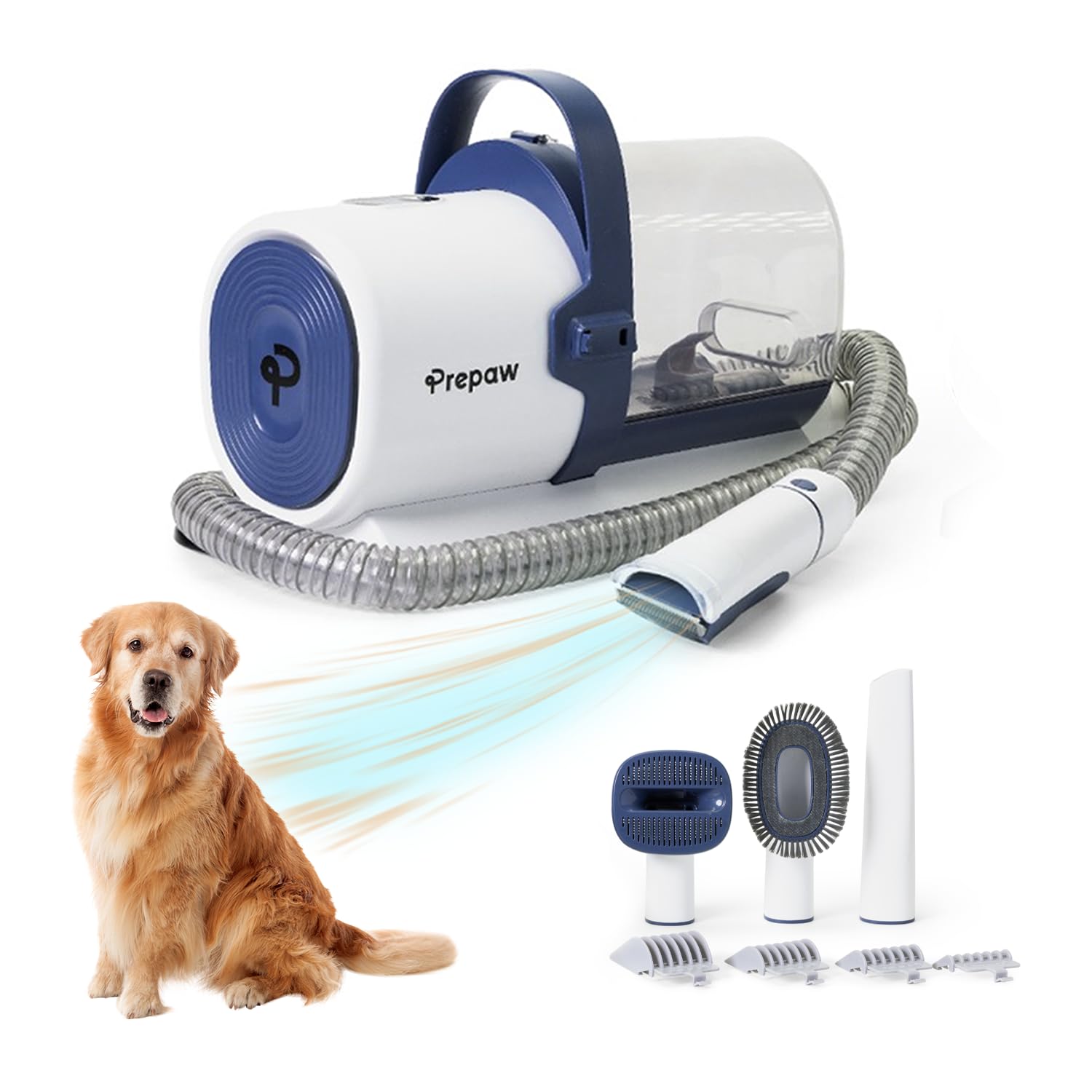PREPAW 4-in-1 Pet Grooming Kit with Vacuum for Dog Shedding, 11000Pa Suction Power, Whisper Quiet, USA Design, Multi-Filtration System, 2.5L Trash Can, Auto-Protection, Low Noise, Home Grooming