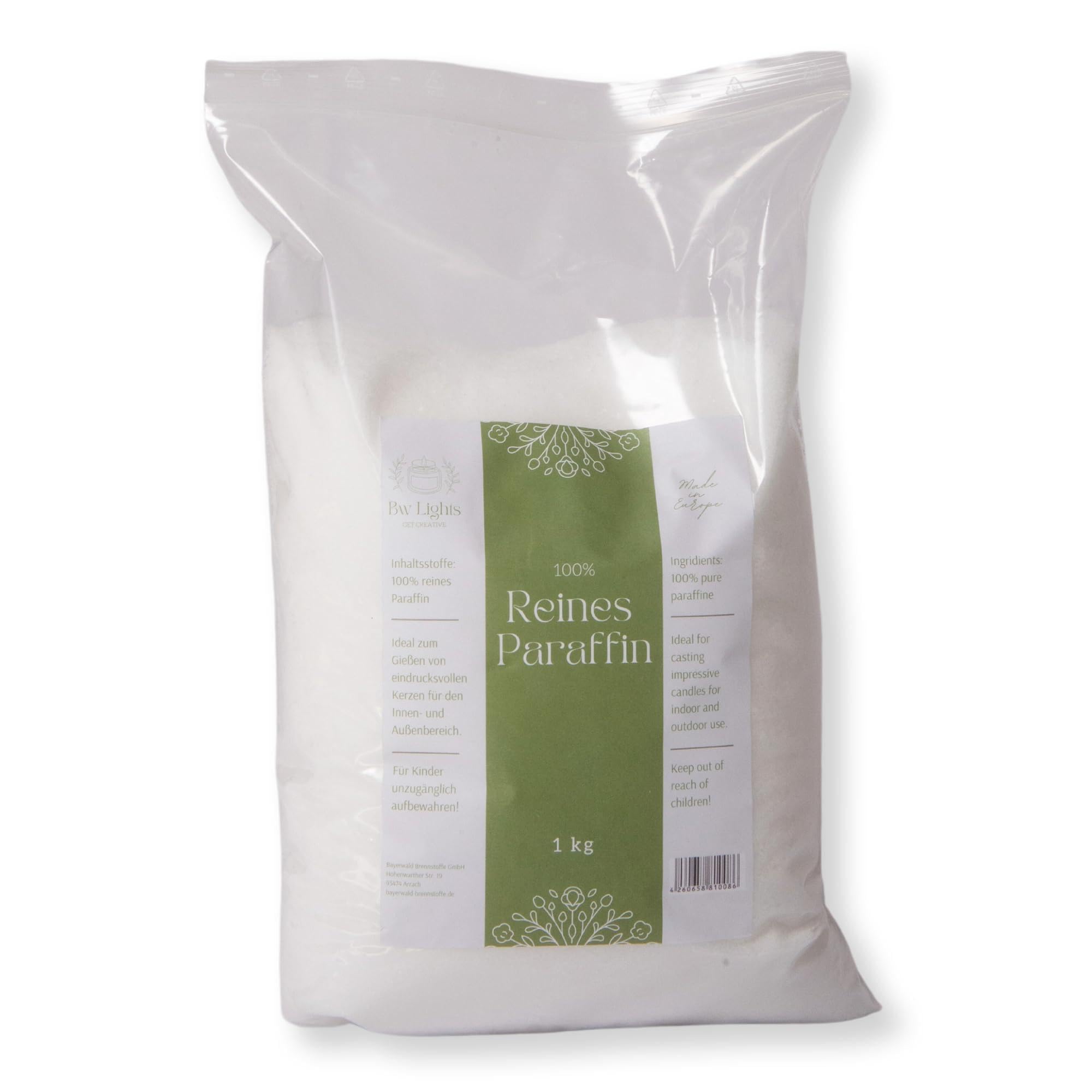 BwLights - Cire de paraffine de haute qualité de différentes tailles (1 kg) en blanc | Granulés de cire pour faire fondre et fabriquer votre propre bougie | 100% paraffine