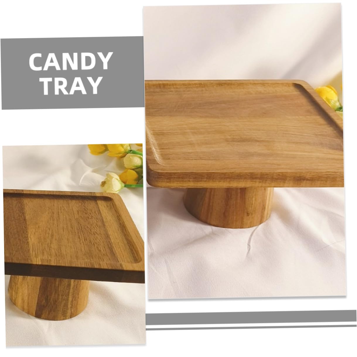 Soporte de Pastel de Madera con Pedestal para Repostería Bandeja para Servir Postres y Frutas Plato Cuadrado para Eventos y Cocina para Pastelería y Banquetes