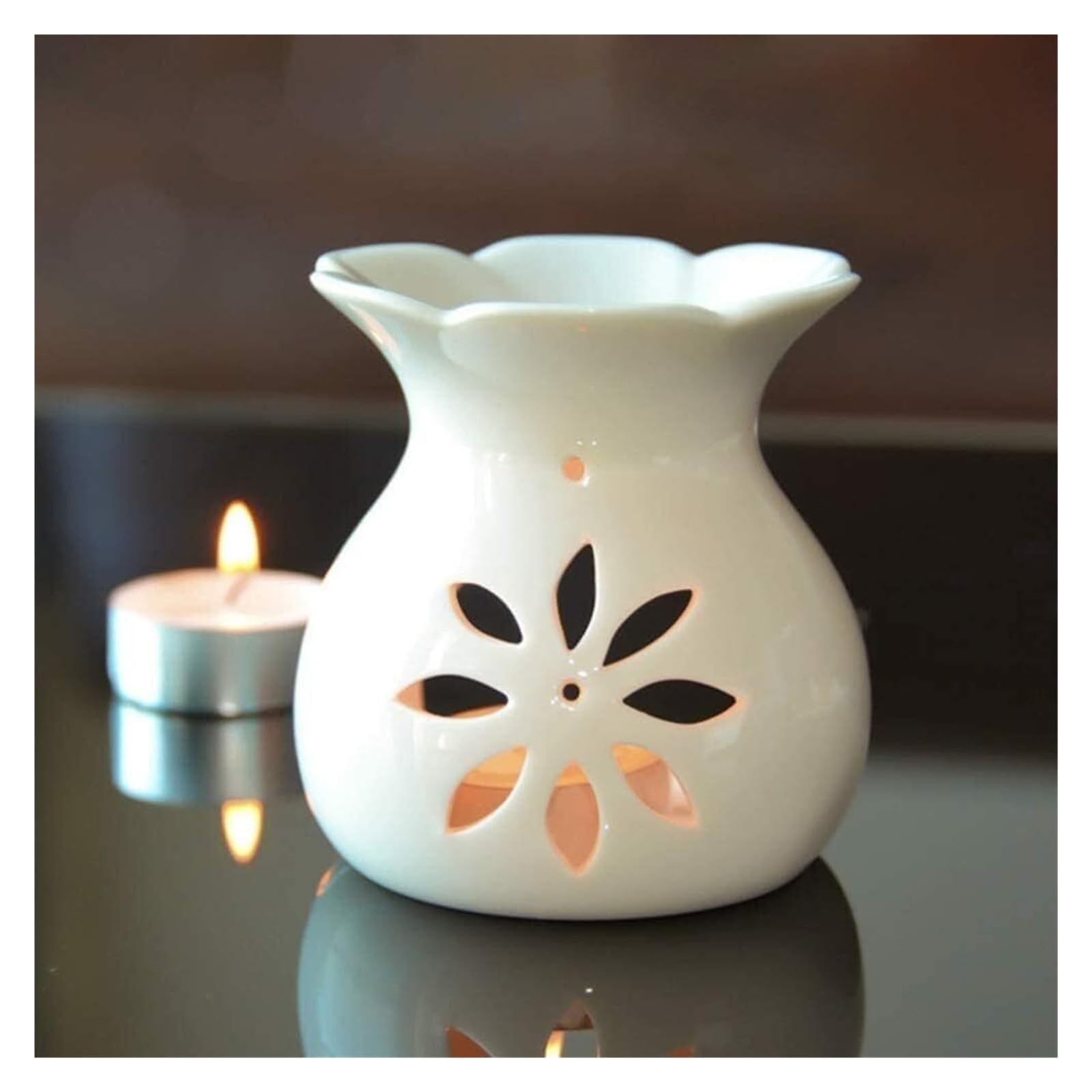 YKMYXZ wax burner， Ceramic Hollowing Floral Aroma Lamp Oil Diffuser Romatherapy Furnace Burner Candle