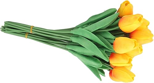 Miniatura 2 de ViaGasaFamido 30 piezas de flores artificiales vívidos detalles decorativos simulación falsos tulipanes PU decoración de fiesta de boda (rojo