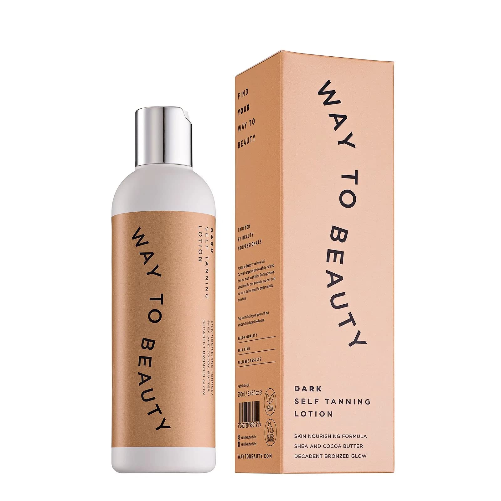 Way to Beauty Dark Self-Tanning Lotion | Hydrating, Gradual Tan Moisturiser That Builds To An Ultra-Dark Fake Tan | A 100% Natural, Vegan, Long-Lasting Dark Self Tan Lotion - 250ml