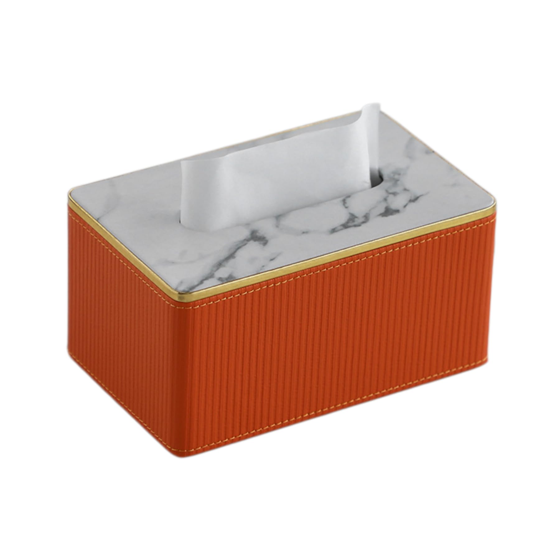 Marble Top Ribbed Tissue Box Cover, PU Leather, Large Arc Corners,Rectangular Tissues-Orange
