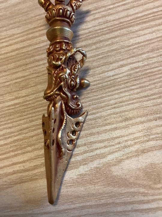 チベット密教 新品 プルパ 金メッキ　龍　金剛杵　約12センチ 594 チベット密教 新品 プルパ 金メッキ 龍 金剛杵 約12センチ 594