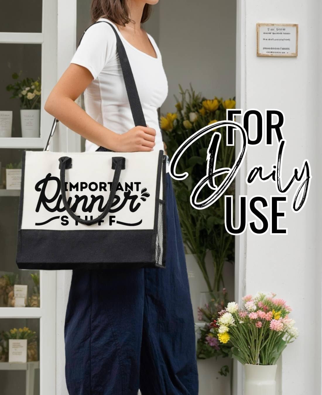 InnoBeta Runner Gifts Canvas Tote Bag with Top Zipper Closure and Shoulder Strap for Birthday, Mother's Day, Christmas - Image 3